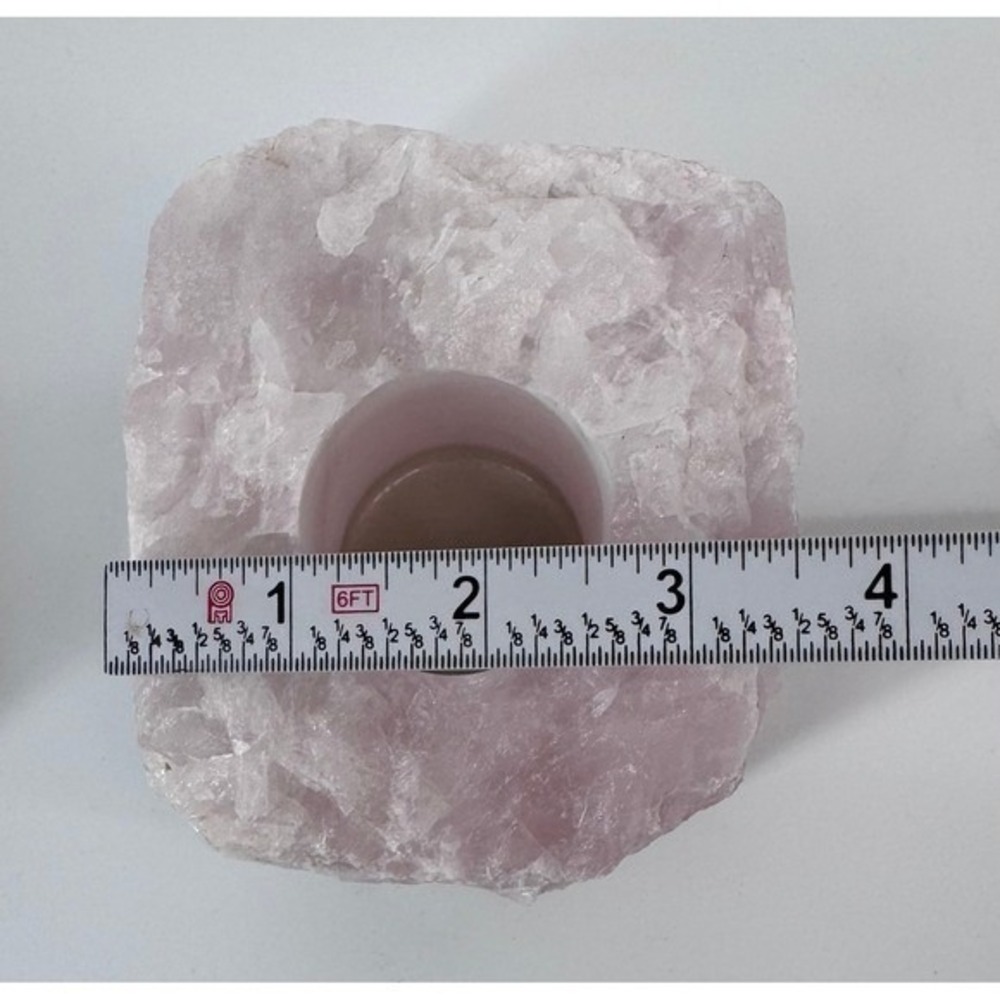 Rose Quartz Crystal Candle Tealight Votive Holders Set of 2 Raw Gemstone Carved - Picture 11 of 16